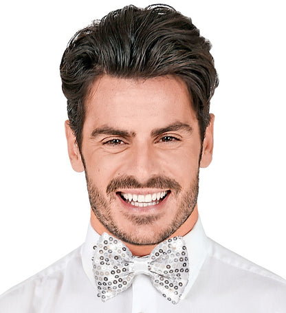 Adjustable Silver Sequin Bow Tie With 4 Flashing Led Lights 