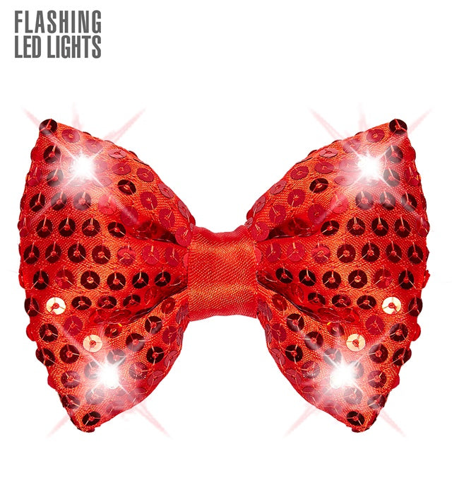 Adjustable Red Sequin Bow Tie With 4 Flashing Led Lights 