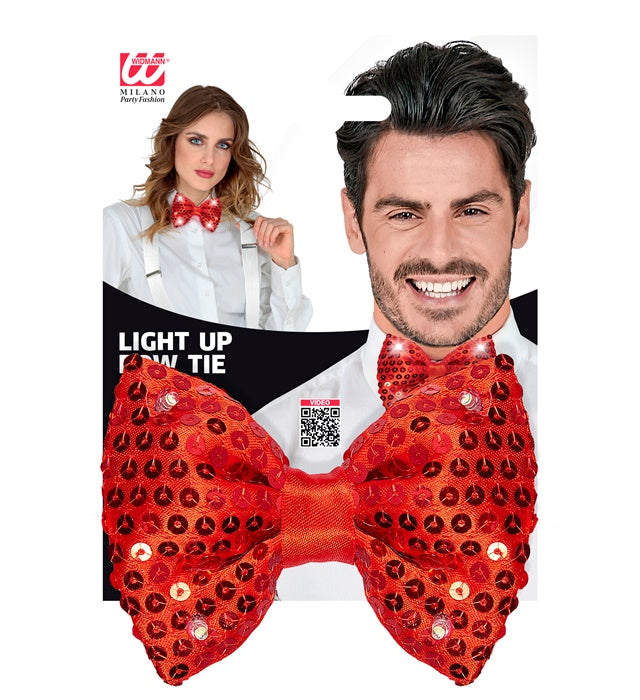 Adjustable Red Sequin Bow Tie With 4 Flashing Led Lights 