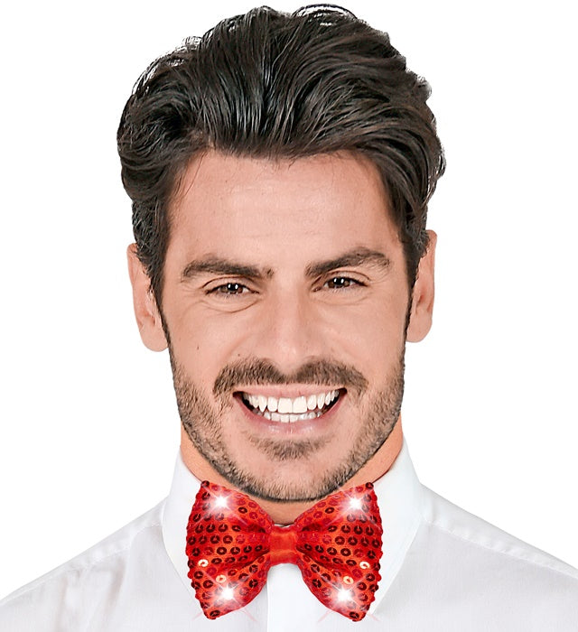 Adjustable Red Sequin Bow Tie With 4 Flashing Led Lights 