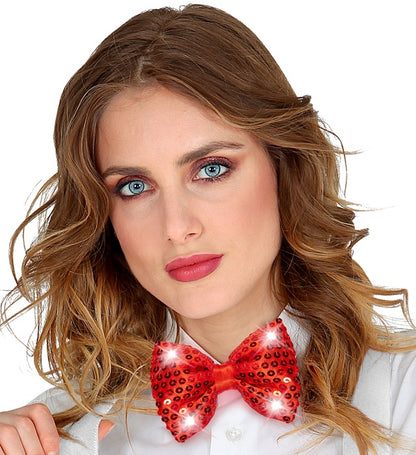 Adjustable Red Sequin Bow Tie With 4 Flashing Led Lights 