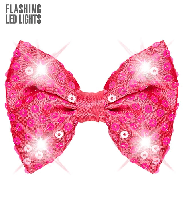 Adjustable Pink Sequin Bow Tie With 4 Flashing Led Lights 