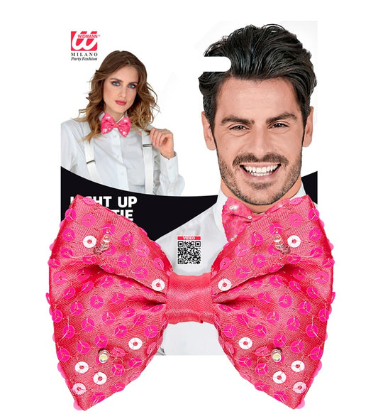 Adjustable Pink Sequin Bow Tie With 4 Flashing Led Lights 