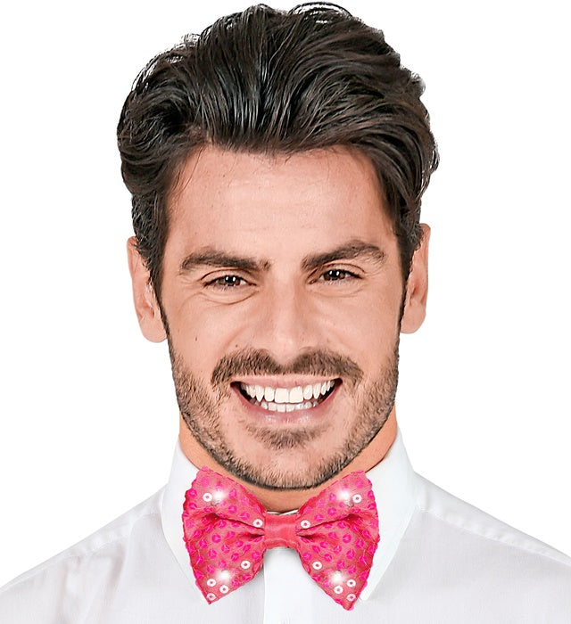 Adjustable Pink Sequin Bow Tie With 4 Flashing Led Lights 