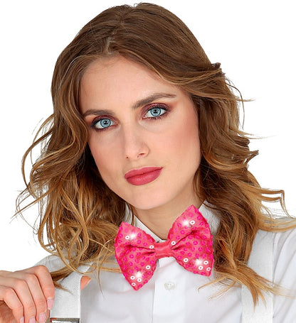 Adjustable Pink Sequin Bow Tie With 4 Flashing Led Lights 