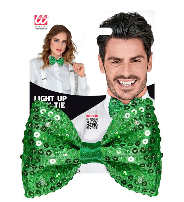 Adjustable Green Sequin Bow Tie With 4 Flashing Led Lightsht 