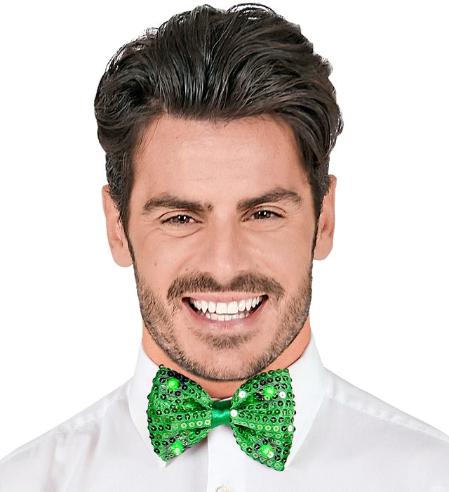 Adjustable Green Sequin Bow Tie With 4 Flashing Led Lightsht 