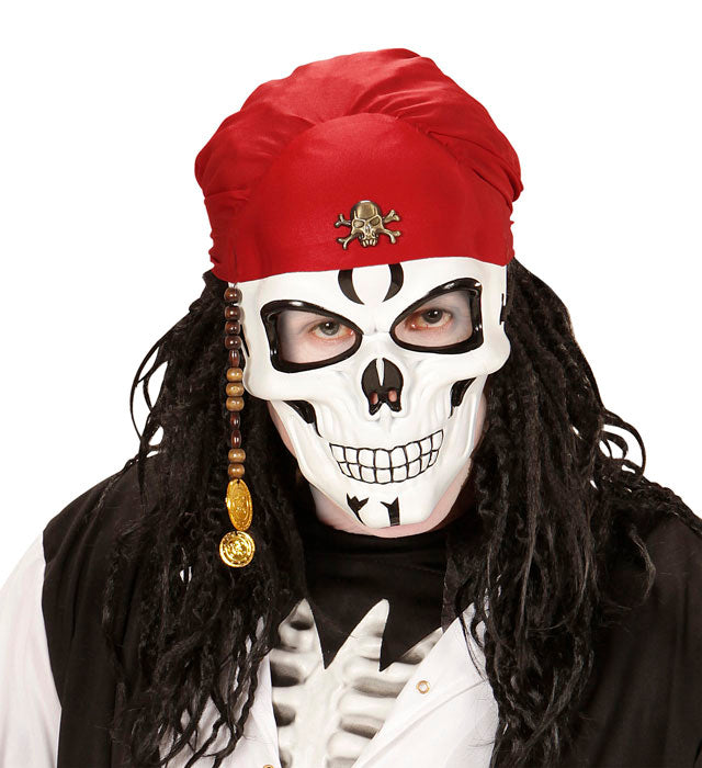 Pirate Skull Half Face Mask With Bandana, Beads & Doubloons