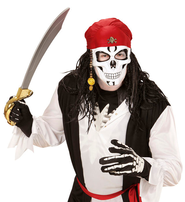 Pirate Skull Half Face Mask With Bandana, Beads & Doubloons