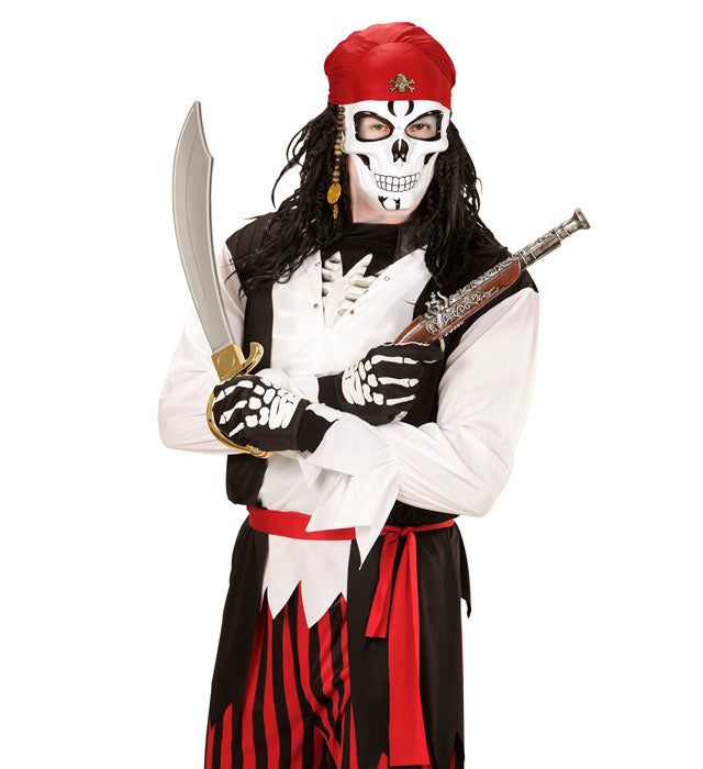 Pirate Skull Half Face Mask With Bandana, Beads & Doubloons