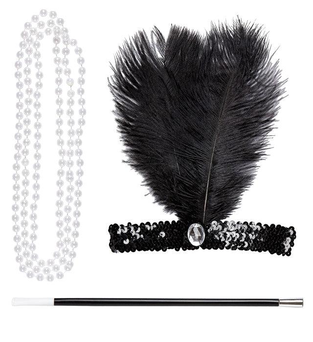 Flapper  Sequin Headband, Necklace, Cigarette Holder 