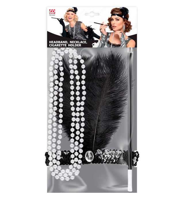Flapper  Sequin Headband, Necklace, Cigarette Holder 