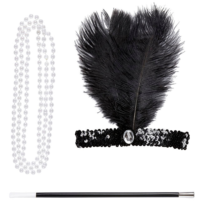 Flapper  Sequin Headband, Necklace, Cigarette Holder 