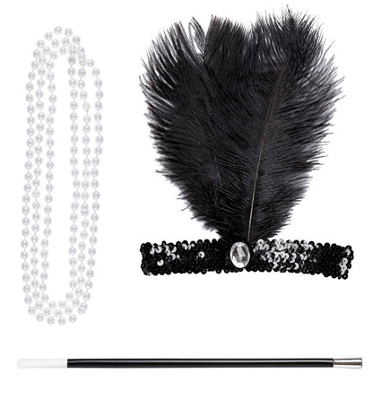 Flapper  Sequin Headband, Necklace, Cigarette Holder 