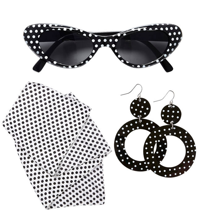 50S Lady  Glasses, Earrings, Neck Scarf 