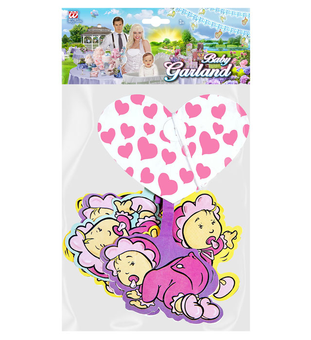 Printed Pink Hearts Garland With Babies 3 M