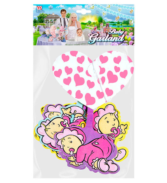 Printed Pink Hearts Garland With Babies 3 M