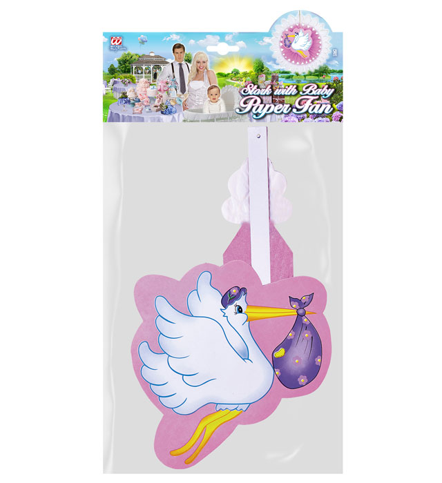 Pink Stork With Baby Paper Fan 50 Cm