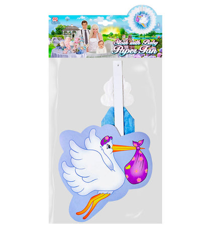 Azure Stork With Baby Paper Fan 50 Cm