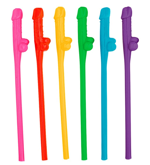 Set Of 6 Colored Willy Sipping Straws