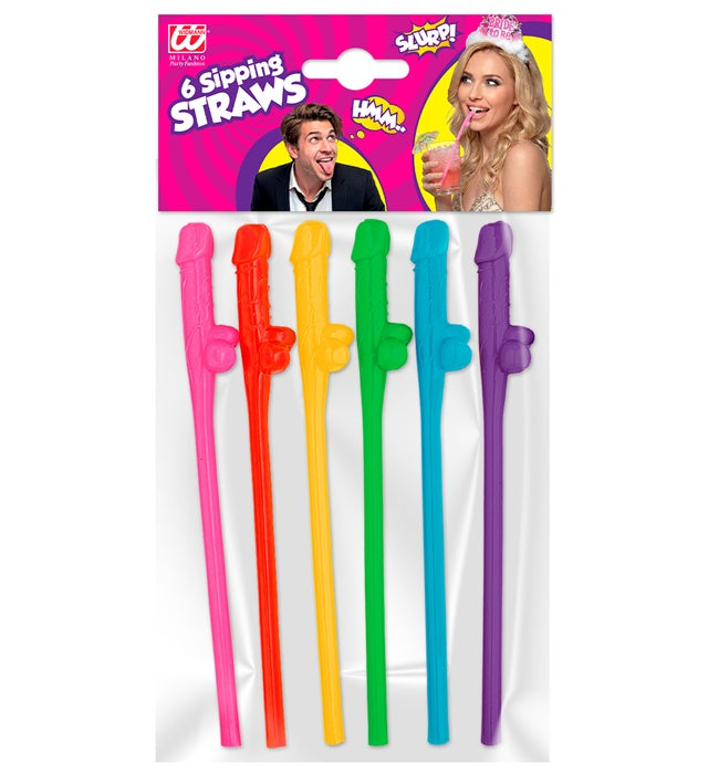 Set Of 6 Colored Willy Sipping Straws
