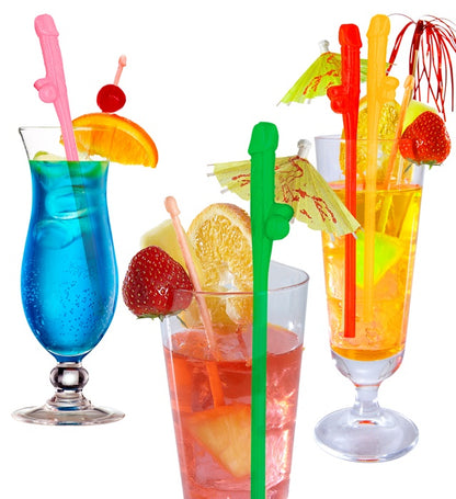Set Of 6 Colored Willy Sipping Straws