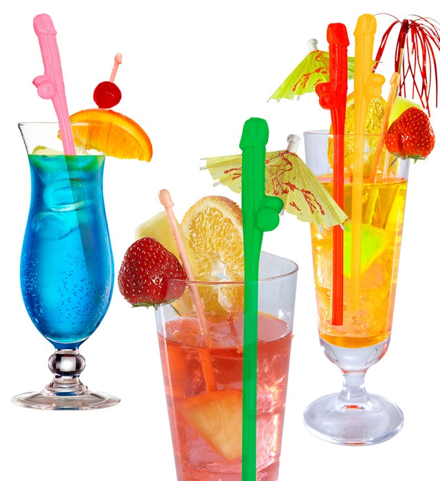Set Of 6 Colored Willy Sipping Straws