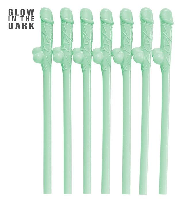 Set Of 6 Glow In The Dark Willy Sipping Straws