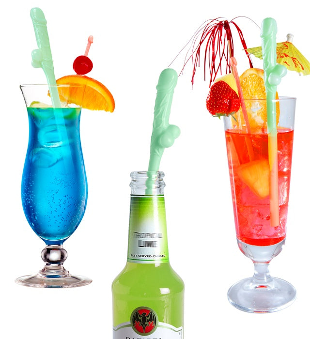 Set Of 6 Glow In The Dark Willy Sipping Straws