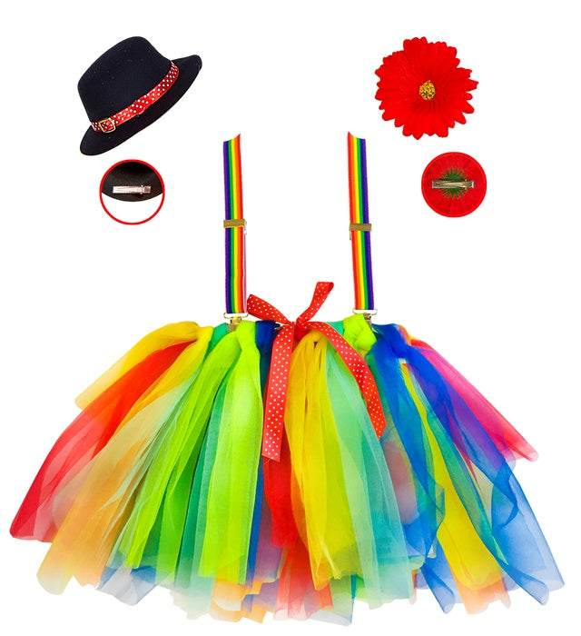 Clown  Tutu, Braces With Flower, Mini Top Hat 