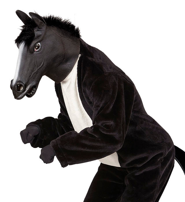 Black Horse Full Head Mask With Plush Hair