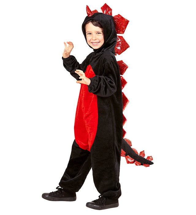 Plush Black Dinosaur  Hooded Jumpsuit 