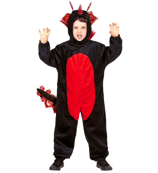 Plush Black Dinosaur  Hooded Jumpsuit 