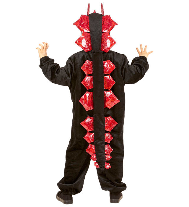 Plush Black Dinosaur  Hooded Jumpsuit 