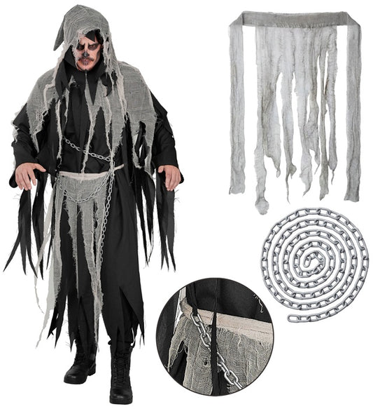 “Chained Reaper”  Hooded Robe With Gauze & Chain, Belt 