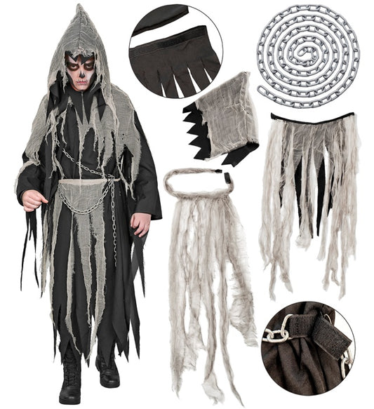 Chained Reaper  Robe With Chain, Gauzed Collar, Hood And Belt 