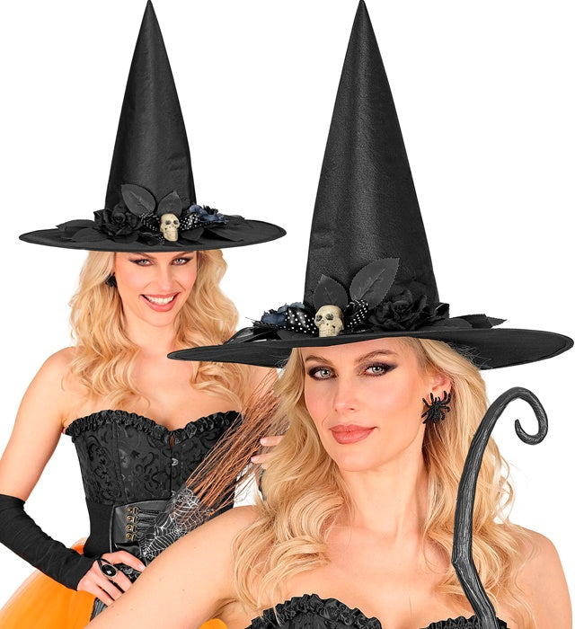 Hat With Skull Bow &amp; Flowers Witch