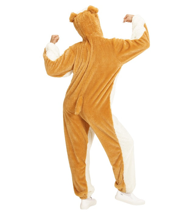 Bulldog In Soft Plush  Hooded Jumpsuit With Mask 