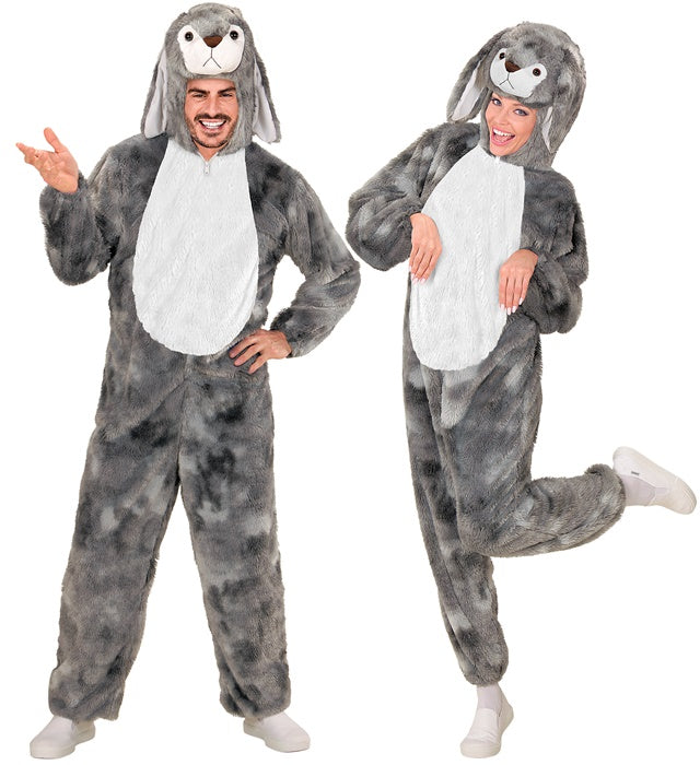Bunny In Soft Plush  Hooded Jumpsuit With Mask 