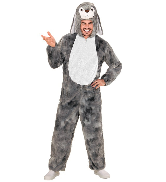 Bunny In Soft Plush  Hooded Jumpsuit With Mask 