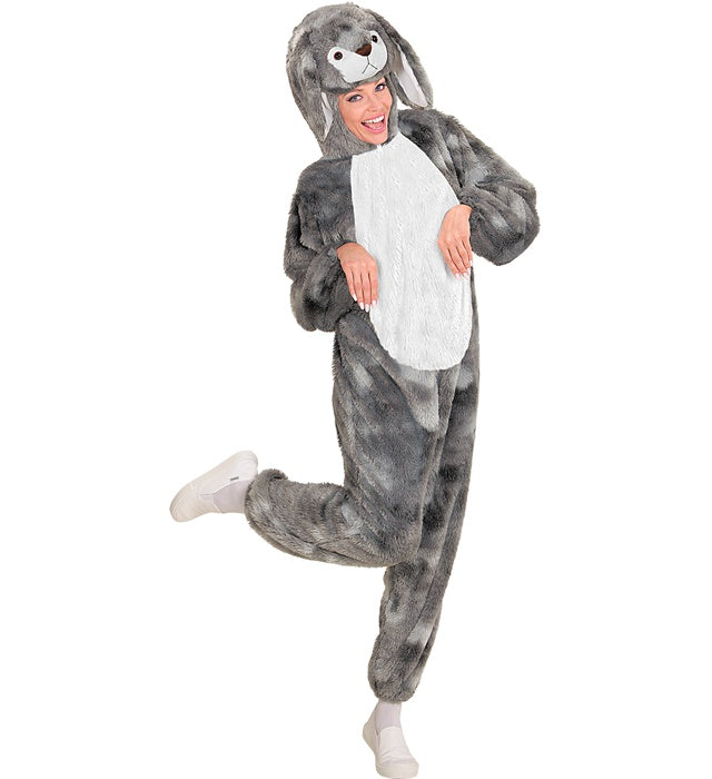 Bunny In Soft Plush  Hooded Jumpsuit With Mask 