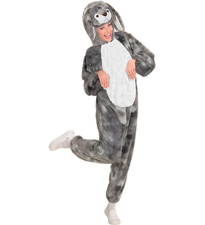 Bunny In Soft Plush  Hooded Jumpsuit With Mask 