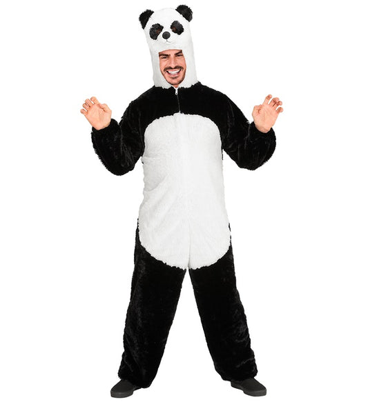 Panda In Soft Plush  Hooded Jumpsuit With Mask 
