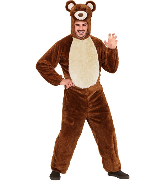 Bear In Soft Plush  Hooded Jumpsuit Withmask 