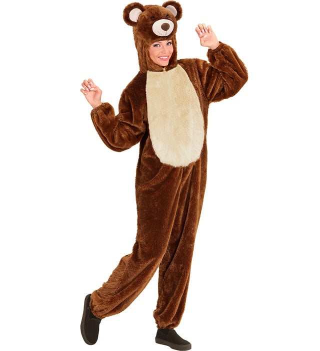 Bear In Soft Plush  Hooded Jumpsuit Withmask 