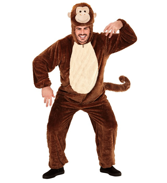 Monkey In Soft Plush  Hooded Jumpsuit With Mask 