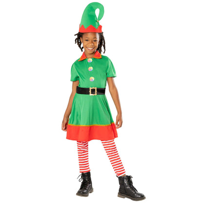 Kids Green Elf Dress Costume with Stockings and Hat 1