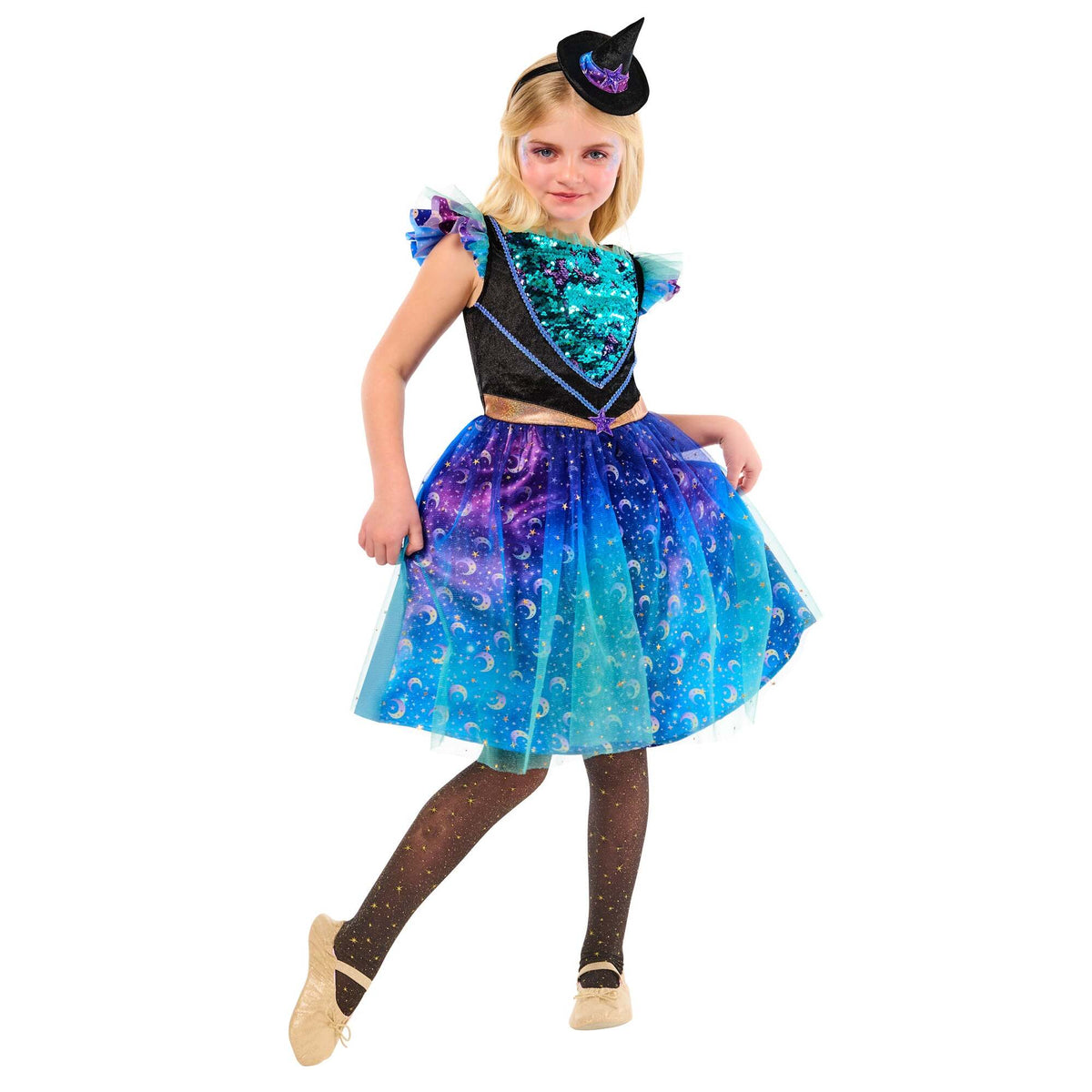 Cosmic Witch Costume Dress and Hat for Girls 1