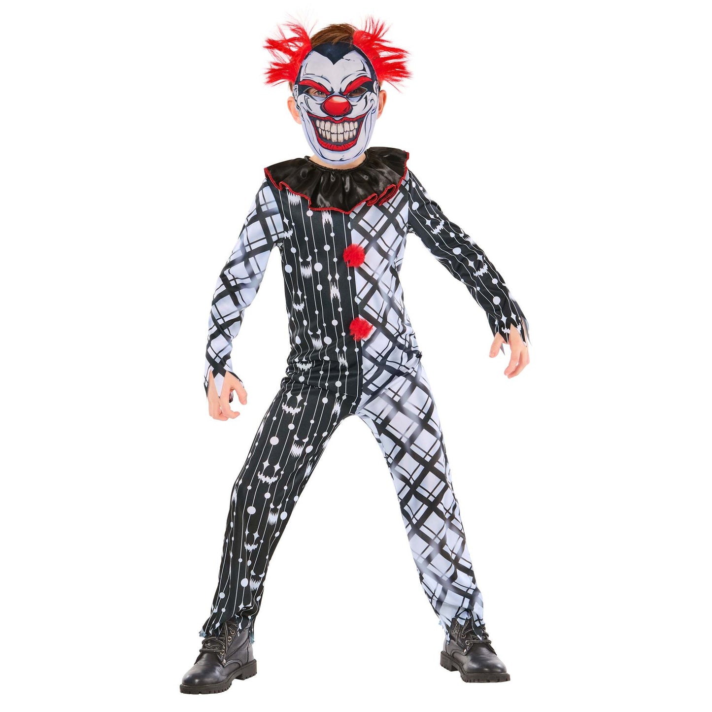 Monochrome Sinister Clown Suit Costume for Kids 1