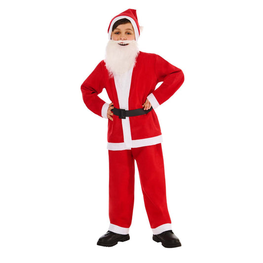 Kids Value Santa Costume Top Trousers Belt Hat Beard 1